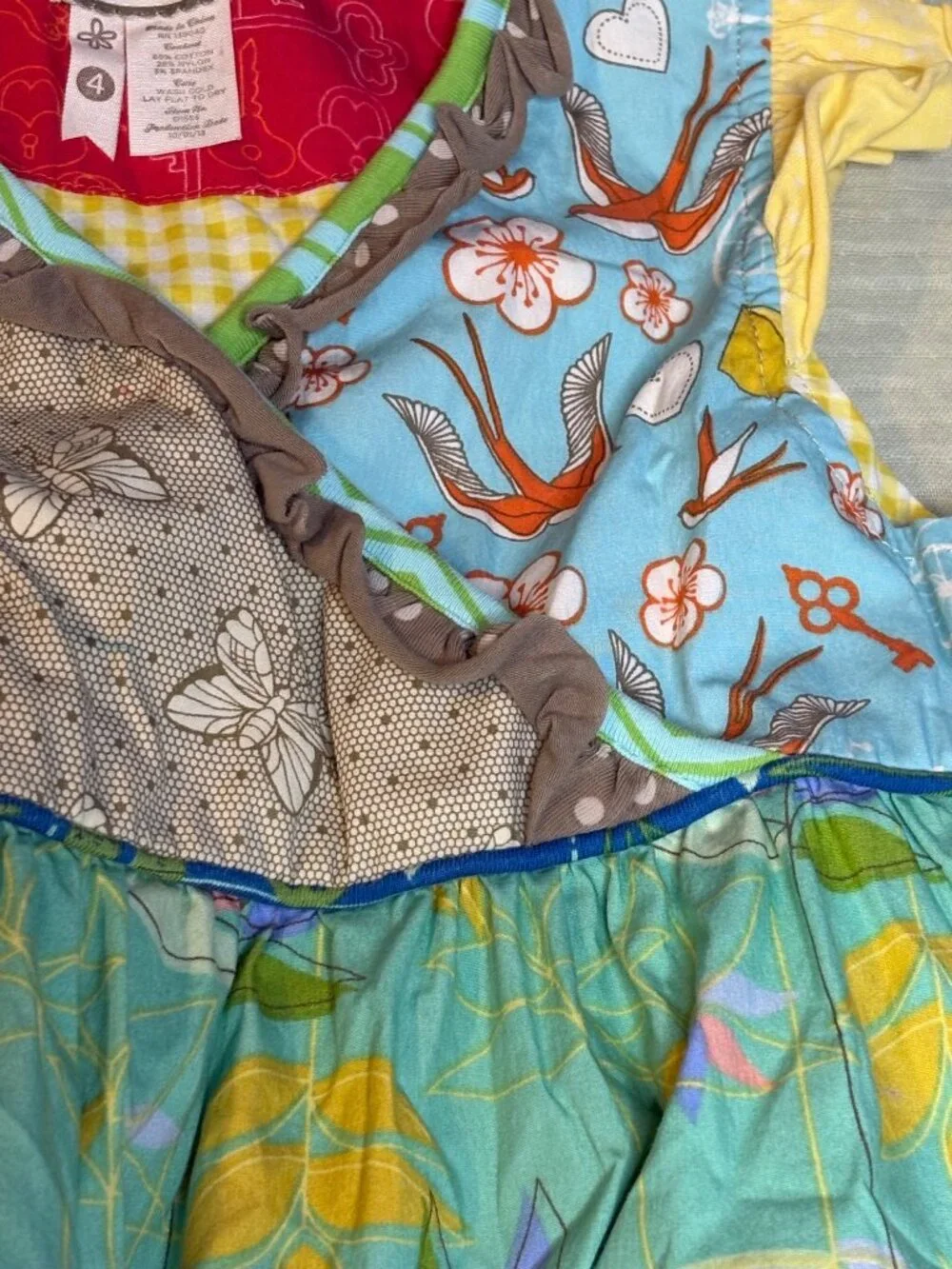 Matilda Jane Girls Size 4 Mixed Print Ruffle Dress Multicolor Floral & Butterfly - Picture 5 of 7